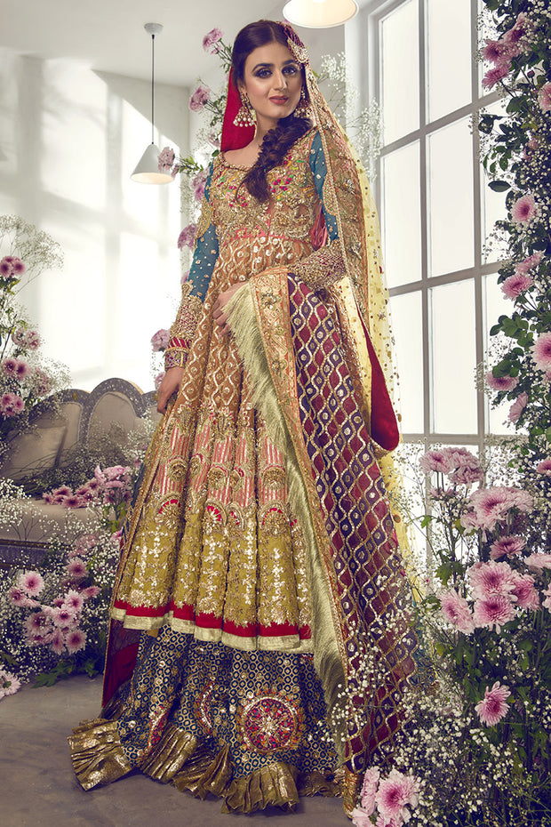 Latest beautiful designer Indian wedding dress in orange and pink color B3454