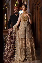Beautiful designer bridal dress embroidered in golden color # B3300