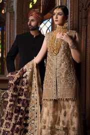 Beautiful designer bridal dress embroidered in golden color # B3300