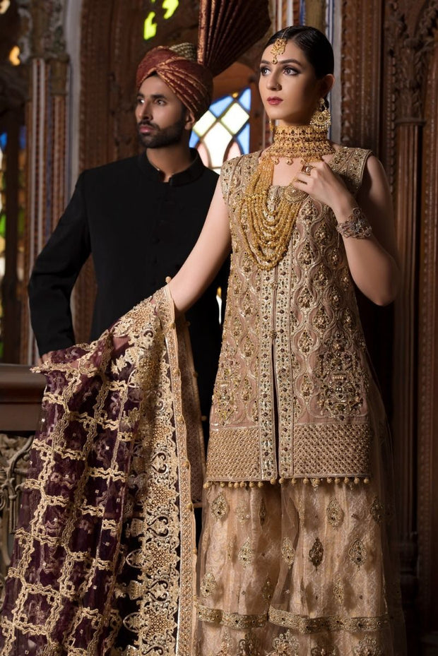 Beautiful designer bridal dress embroidered in golden color # B3300