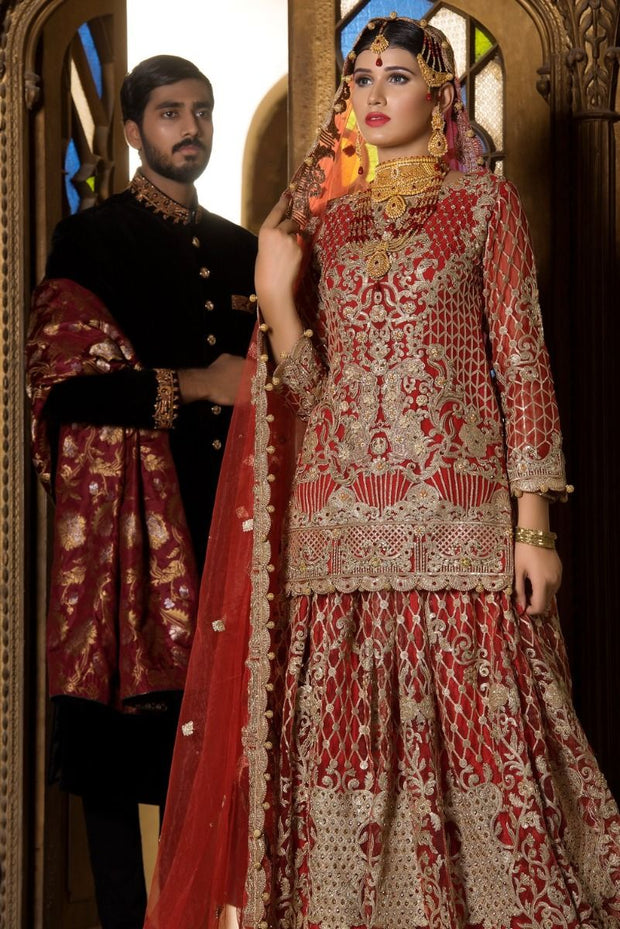 Beautiful designer bridal outfit in pinkish red color # B3301