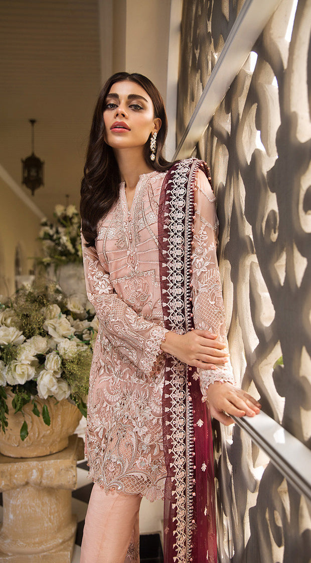Beautiful designer chiffon dress Pakistani in tea pink color # P2254