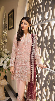 Beautiful designer chiffon dress Pakistani in tea pink color # P2254