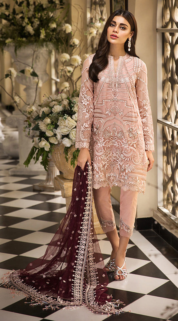 Beautiful designer chiffon dress Pakistani in tea pink color