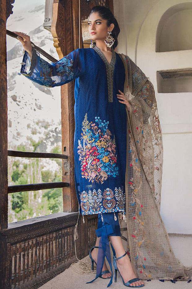 Designer cotton dress thread embroidered in blue color LARGE Designer cotton dress thread embroidered in blue color LARGE