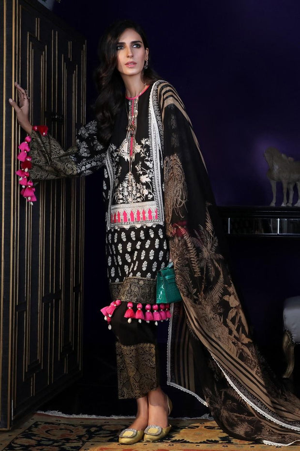 Pakistani designer dobby woven dress for casual wear in black color # P2391