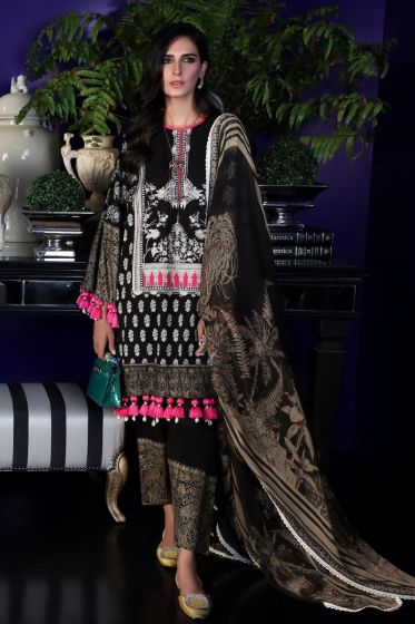 Pakistani designer dobby woven dress for casual wear in black color 