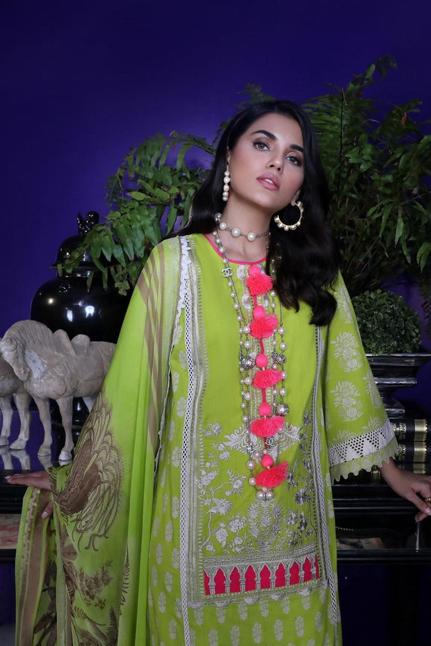 Pakistani designer dobby woven outfit for casual wear in green color # P2392