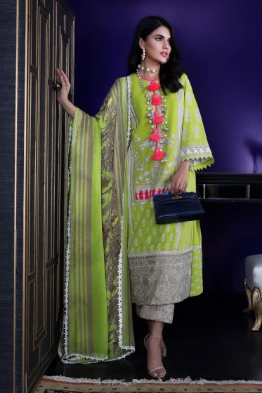 Pakistani designer dobby woven outfit for casual wear in green color 