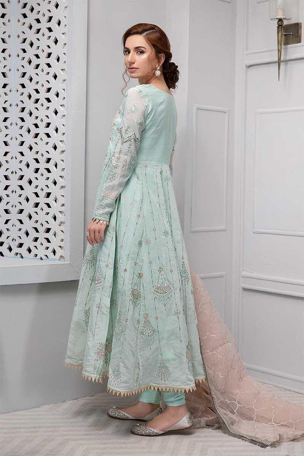 Beautiful designer dress nicely embroidered in light pistachio color # P2221