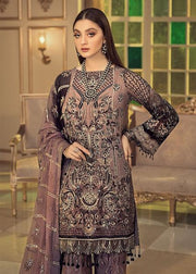 Chiffon embroidered designer dress for eid in periwinkle color # P2485