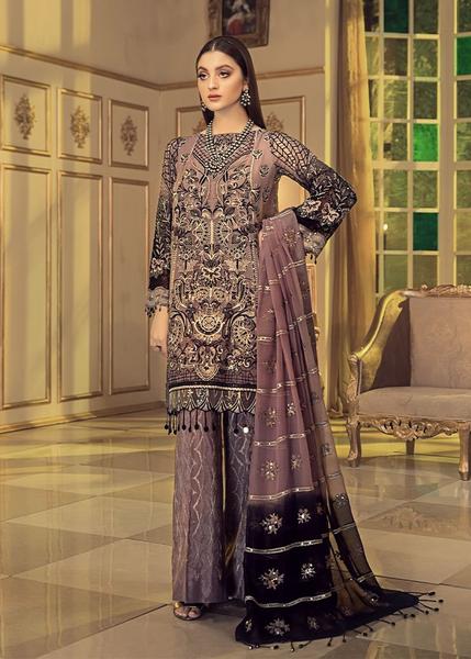 Chiffon embroidered designer dress for eid in periwinkle color