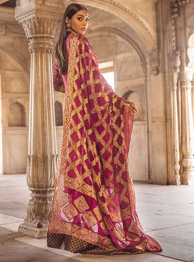 Pakistani designer embroidered chiffon dress in pink color # P2341