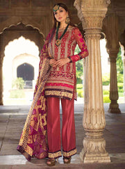 Pakistani designer embroidered chiffon dress in pink color # P2341