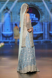 Designer embroidered gharara dress in blue and white color # B3351