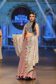 Designer embroidered lehnga dress in blue, gold and red color # B3354