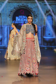 Designer embroidered lehnga dress in blue, gold and red color # B3354