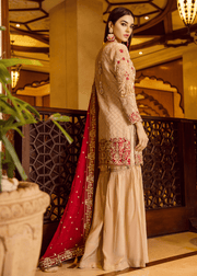 Pakistani designer embroidered outfit in skin color # P2297