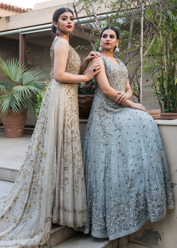 Buy Glorious Anarkali Gown In Battleship Grey Color With Resham Work Online  - LSTV0031 | Andaaz Fashion