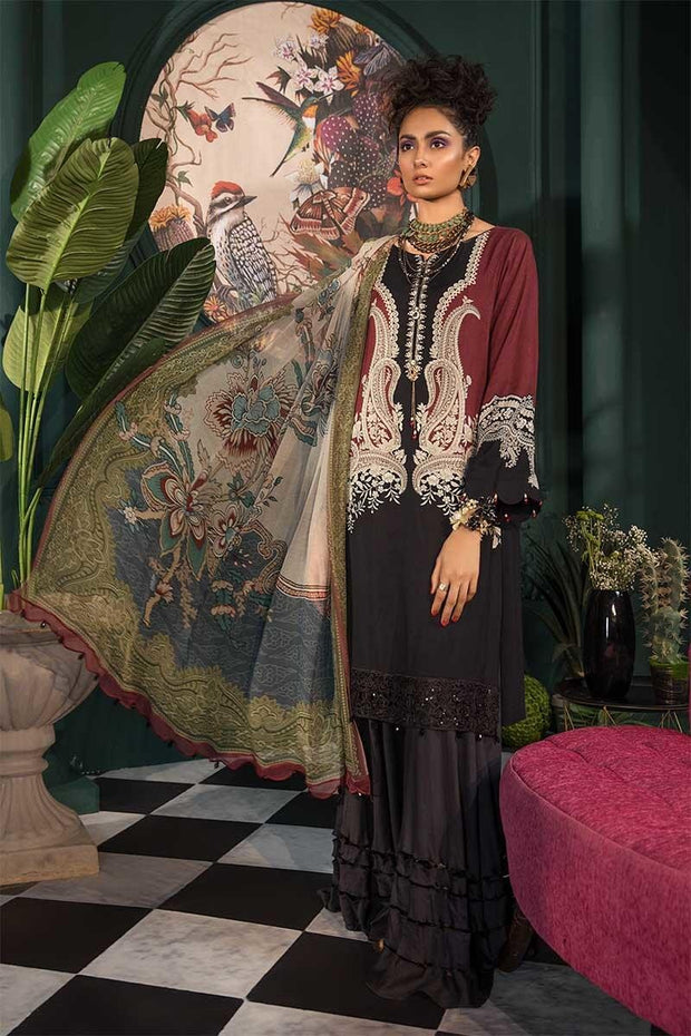 Pakistani designer linen outfit digitally printed in black color 