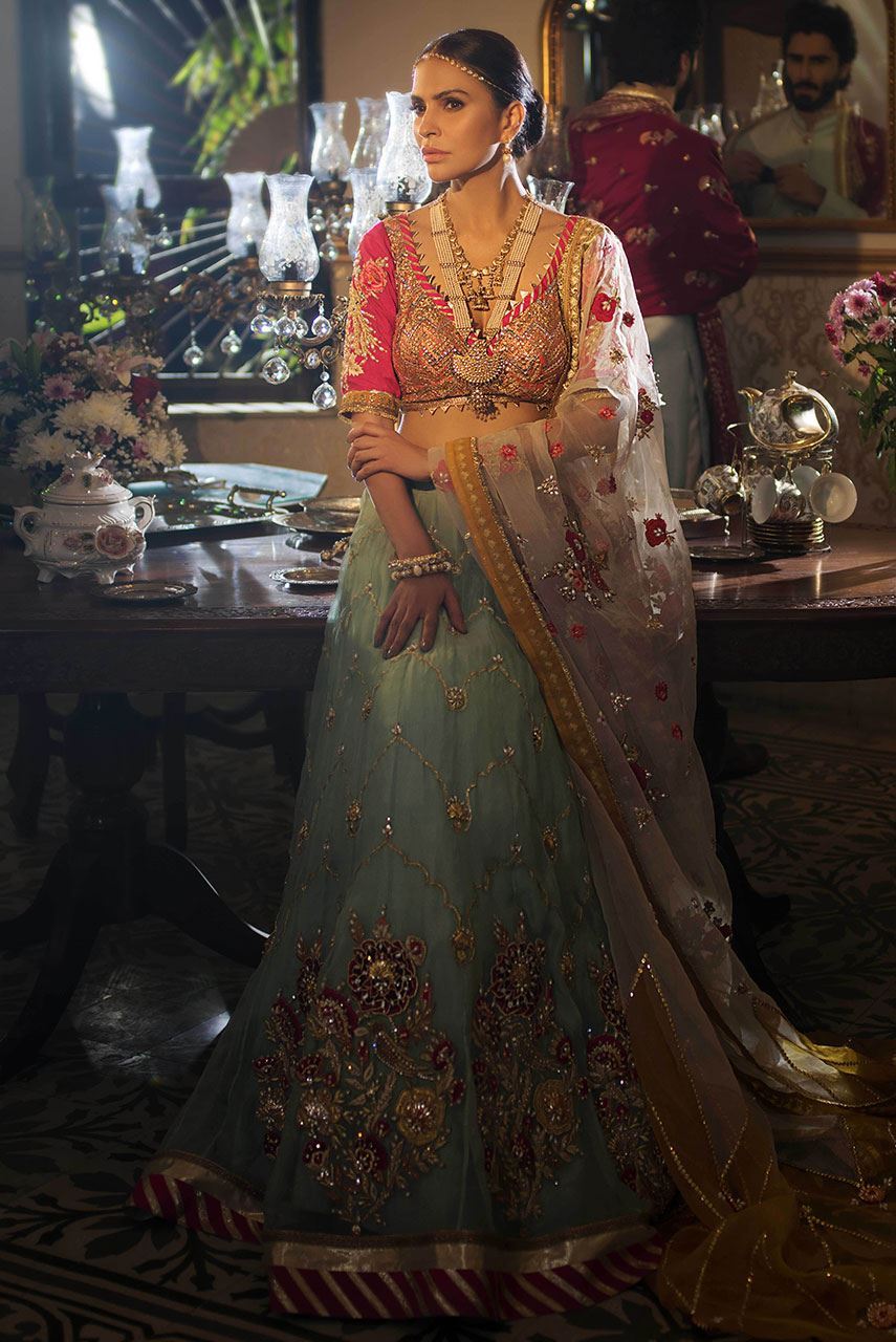Beautiful designer mehndi dress embroidered in pink green color