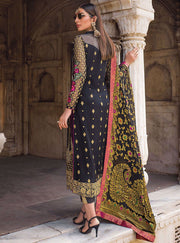 Pakistani designer net embroidered outfit in black color # P2342