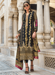 Pakistani designer net embroidered outfit in black color