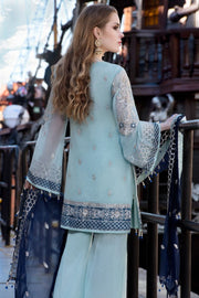 Pakistani designer sequins embroidered dress in aqua blue color # P2310