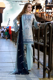 Pakistani designer sequins embroidered dress in aqua blue color