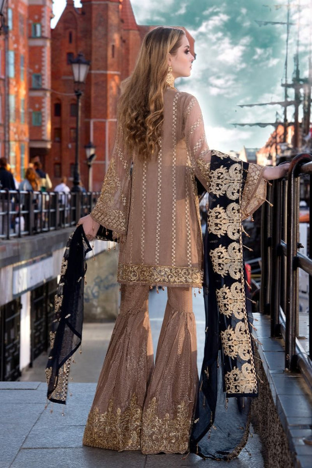 Pakistani designer sequins embroidered outfit in brown color # P2311