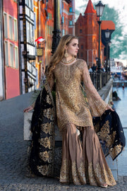Pakistani designer sequins embroidered outfit in brown color # P2311