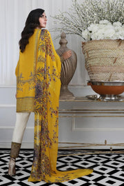 Pakistani designer slub dress for casual wear in mustard color