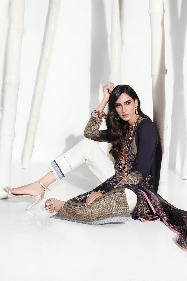 Pakistani designer slub outfit for casual wear in black color # P2396