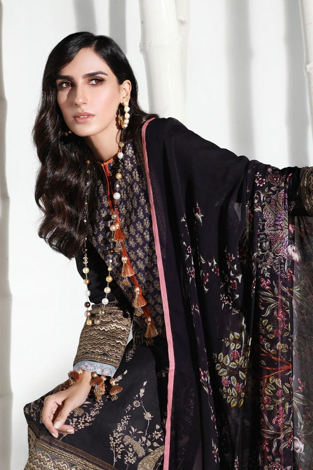 Pakistani designer slub outfit for casual wear in black color # P2396