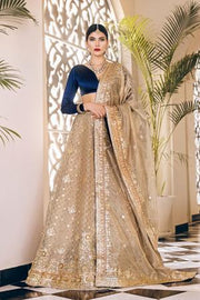 Latest bridal designer wedding outfit in lavish blue and gold color # B3444