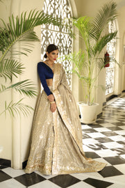Latest bridal designer wedding outfit in lavish blue and gold color 