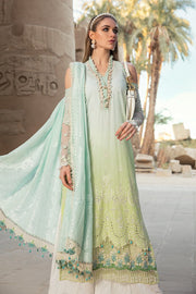 Pakistani embroidered designer eid dress in blue and green color # E2204