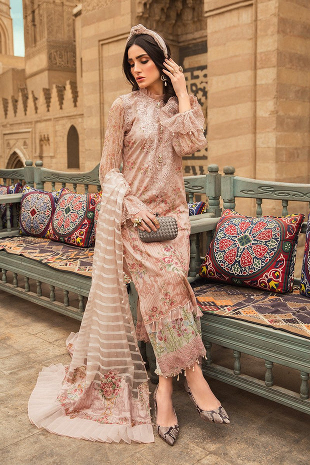 Pakistani embroidered designer eid outfit in lavish peach color # E2205