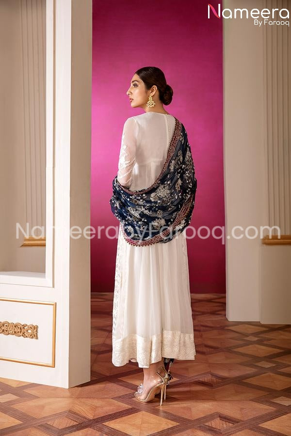 Designer long frock with  net dupatta online