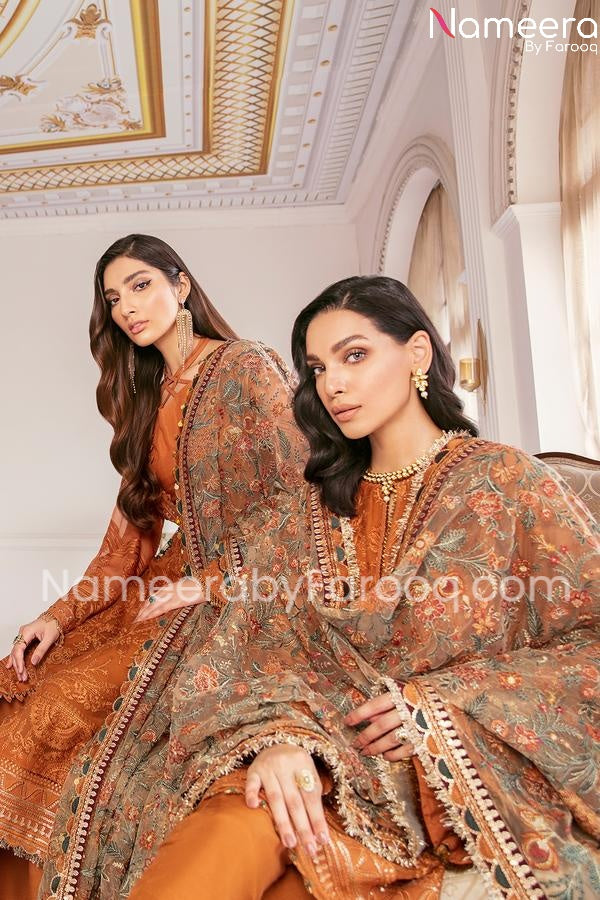 designer orange party wear online dress