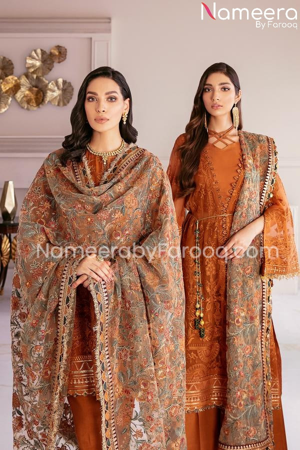 designer orange party wear 2021