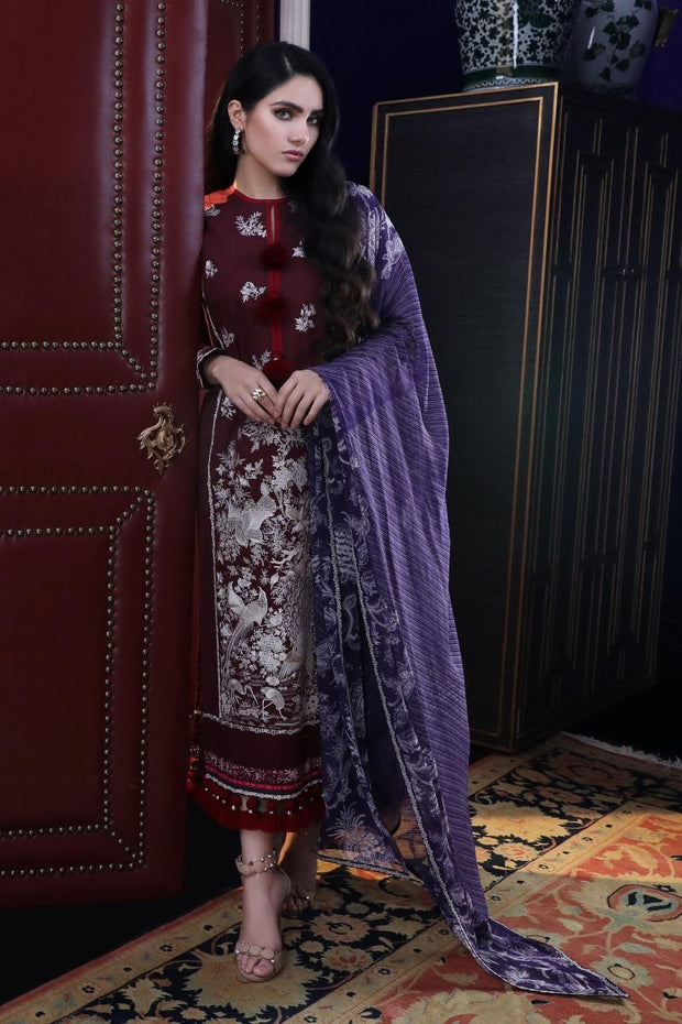Pakistani dobby woven outfit for casual wear in maroon color # P2389