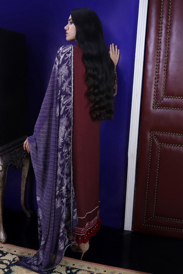 Pakistani dobby woven outfit for casual wear in maroon color # P2389