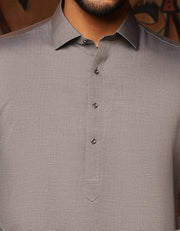 Pakistani eid dress for boys in grey color with machine embroidery # K2350