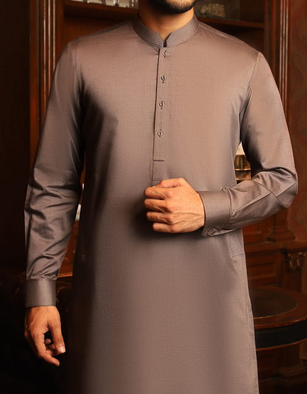Eid dress for boys 2020 in dull grey color with machine embroidery
