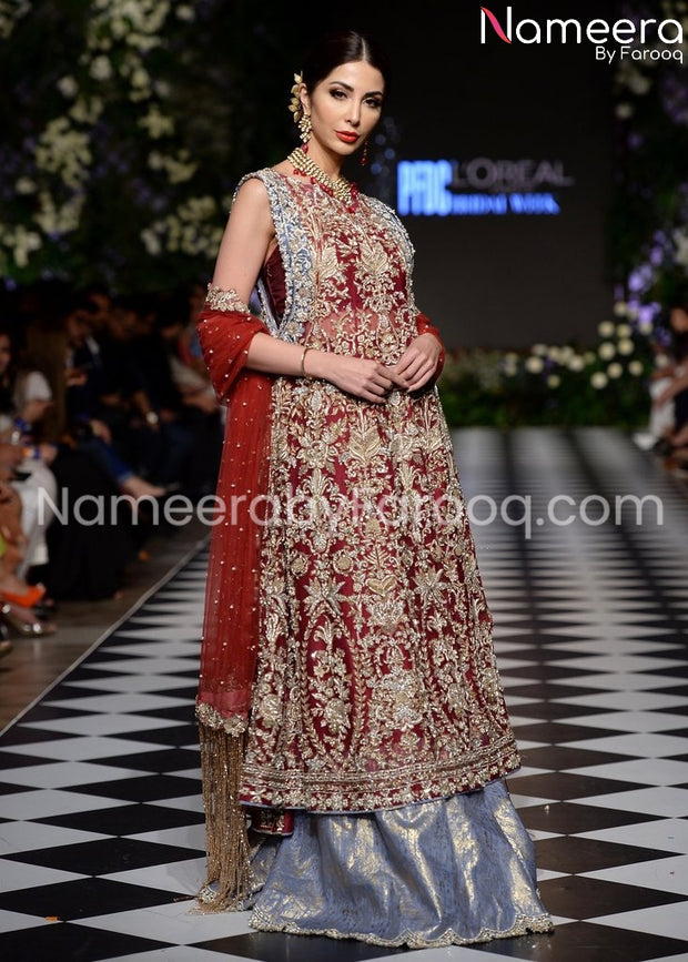 Premium Red Embroidered Bridal Lehenga Gown Online 2021 – Nameera by Farooq
