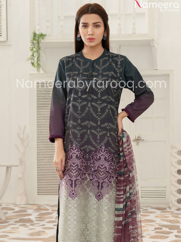 Designer embriodered purple dressac