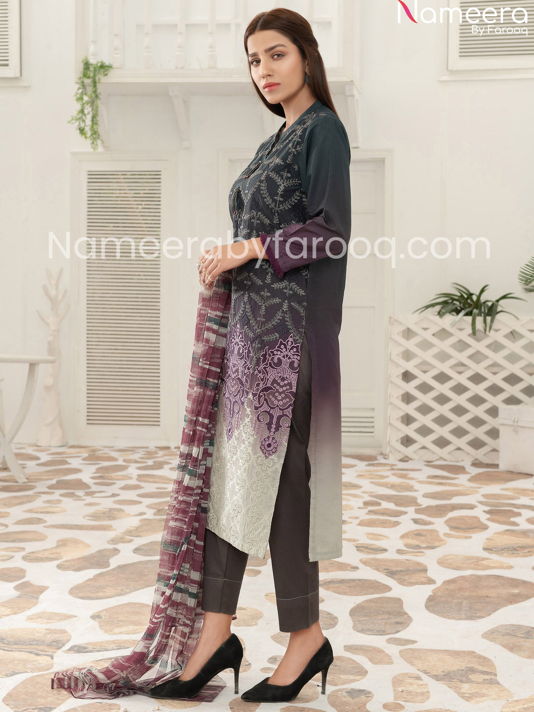 Designer embriodered purple dress online