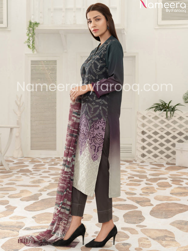 Designer embriodered purple dress online