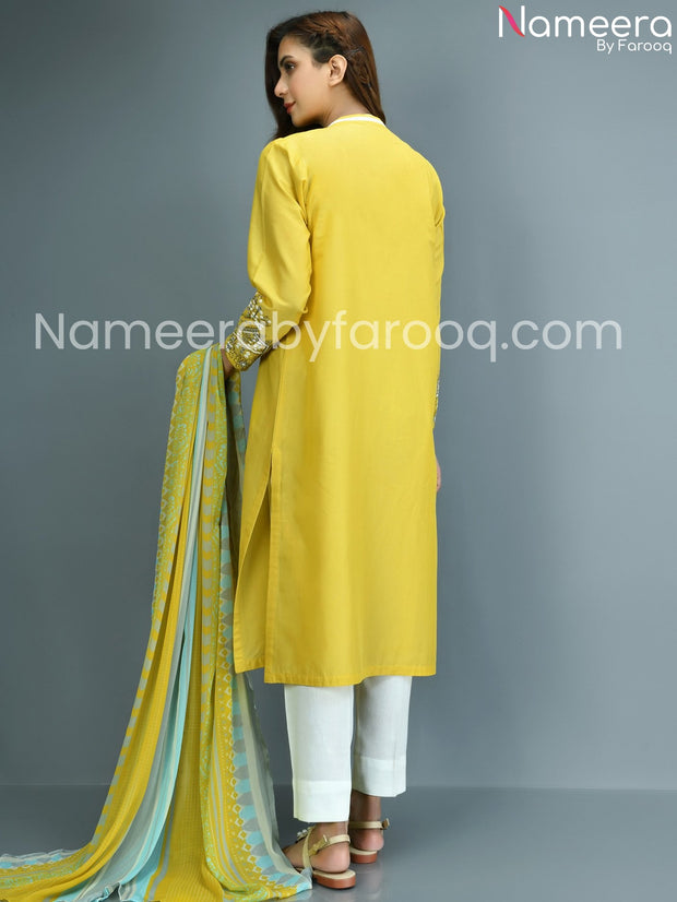 yellow  embriodered dress